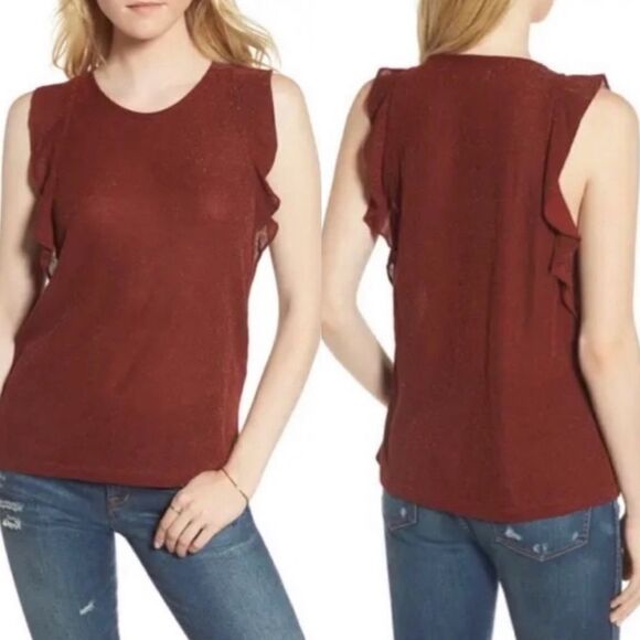 Madewell Metallic Ruffle Tank Rust XS - Picture 1 of 7